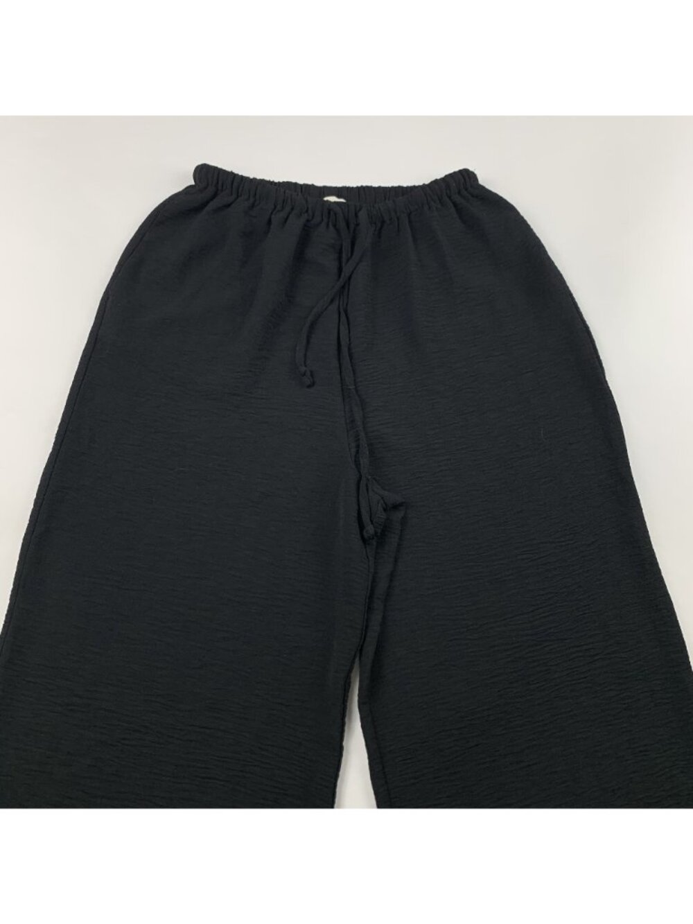 Solai Black Textured Crepe Pull On Wide Leg Pant M - Picture 2 of 7